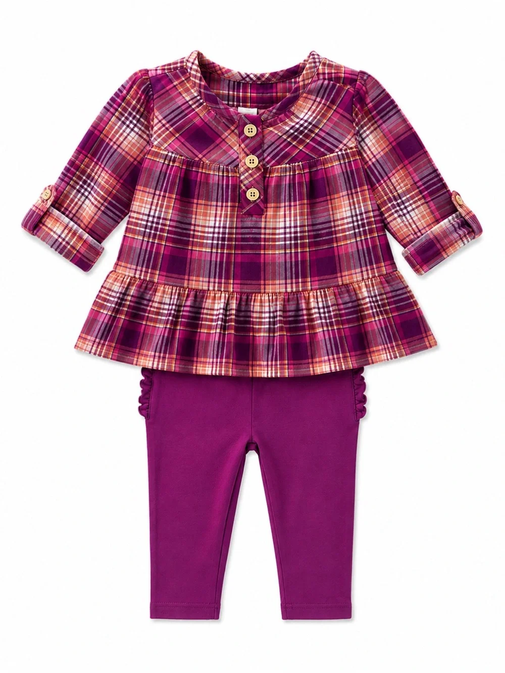 Old Navy Baby Girl 2-Piece Purple & Pink Plaid Outfit Size 0-3M